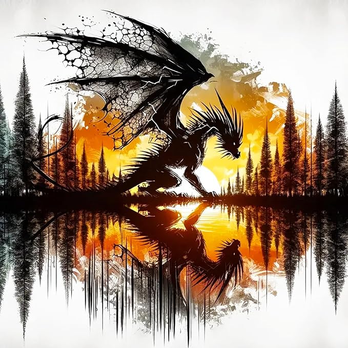 igoodom Dragon Diamond Art Kits for Adults, Silhouette Dragon Diamond Painting Kit, Full Drill Round Diamond Art Kits, DIY Gem Art and Crafts for Home Wall Decor Gift 14x14inch