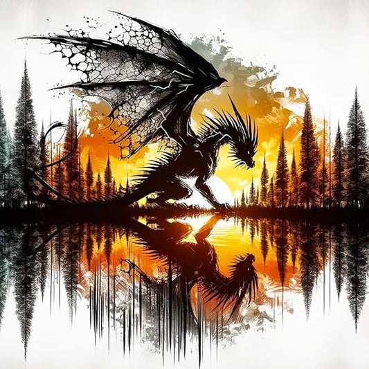 igoodom Dragon Diamond Art Kits for Adults, Silhouette Dragon Diamond Painting Kit, Full Drill Round Diamond Art Kits, DIY Gem Art and Crafts for Home Wall Decor Gift 14x14inch