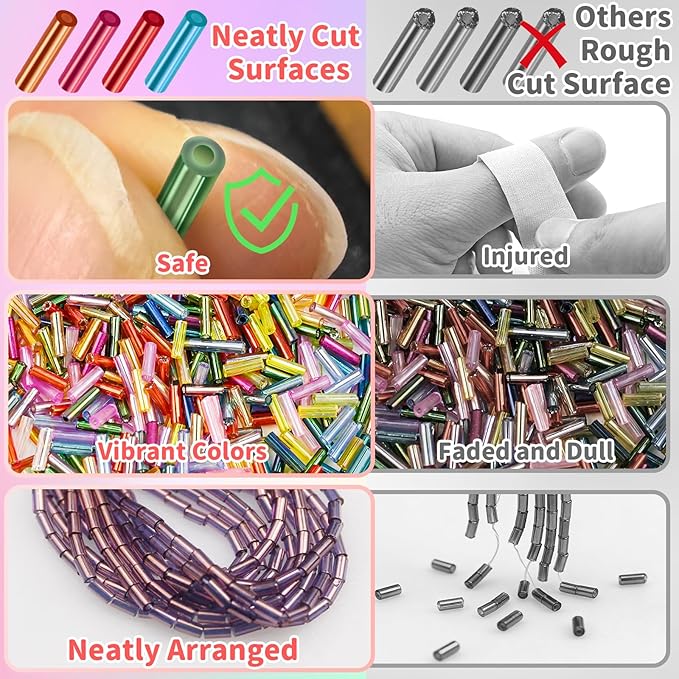 VvLons Glass Bugle Beads Kit 7mm 32 Colors Vibrant Tube Beads Kit for DIY Bracelet Necklaces Hand Embroidery Craft Enthusiasts & Home Decoration Jewelry Making Supplies for Adult