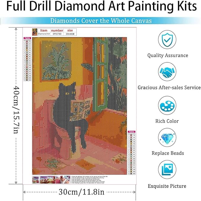 ARPADAMO Diamond Art Kits for Adults,5D cat Diamond Painting DIY Vintage Boho Diamond Art Diamond Painting Kits for Adult,Round Full Drill Diamonds, Diamond Art Kits for Home Decor-12x16inch