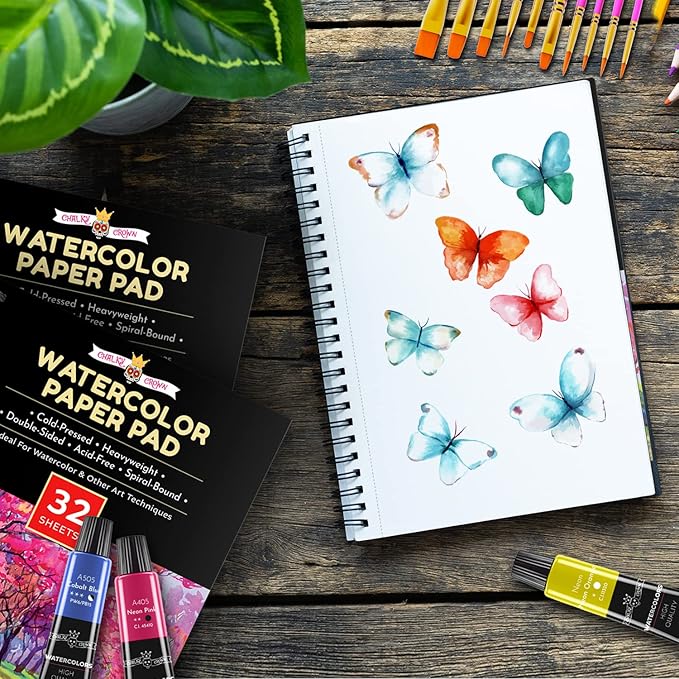 CHALKY CROWN - Watercolor Paper Pad - Water Color Paper Sketch Book - Water Color Paper for Artists, White - Pack of 3 (5.5x8.5) - (96 Sheets)