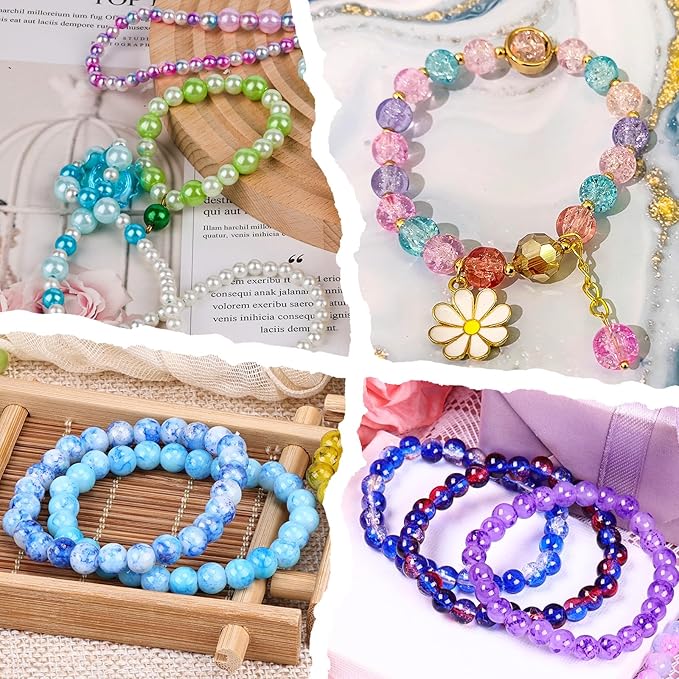 XSEINO About 144 Colors 1200PCS 6mm Glass Beads Bracelet Making Set, Colored Glass Beads in Six Styles for Bracelet, Jewelry and DIY Craft Making