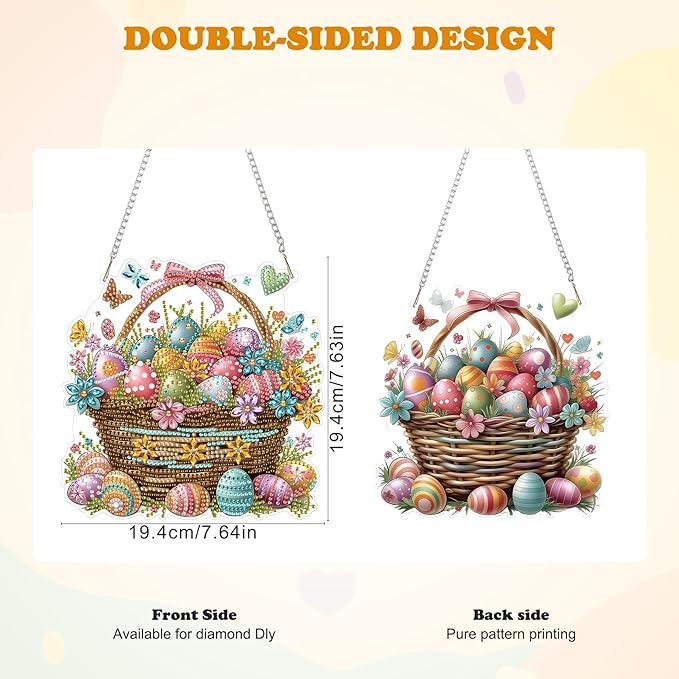 HEIBAGO Easter Eggs Diamond Art Hanging Kits for Adults, Diamond Art Suncatchers, 5D Special Shape Diamond Painting Pendant, DIY Window Ornament Gifts for Home Garden Door Wall Decor 8.3 x 8.3 Inch