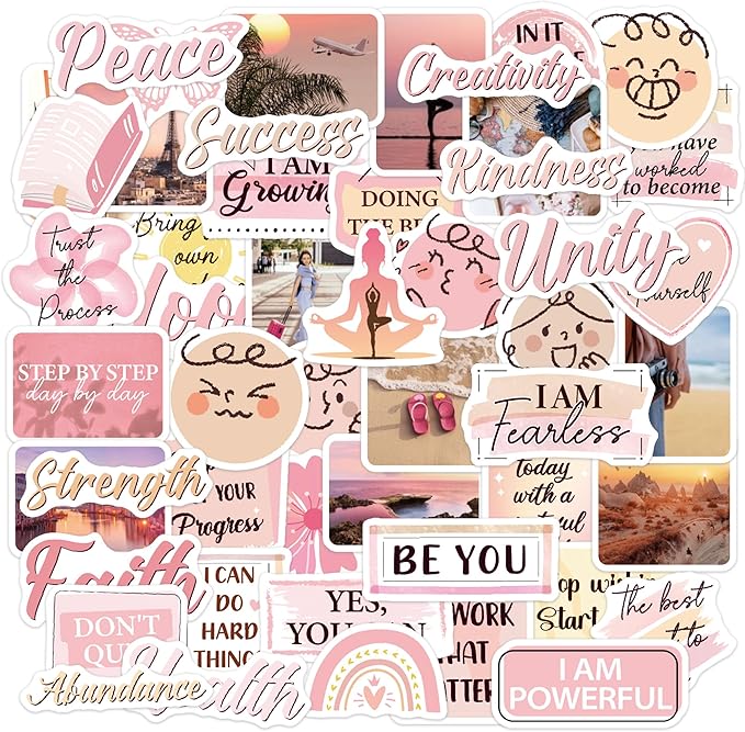 Inspirational Vision Board Stickers, 100 Pcs Pink Affirmation Stickers Vision Board Supplies for Women Teen Gilrs, Positive Self Love Decals for DIY Scrapbook Journal Laptop Water Bottle