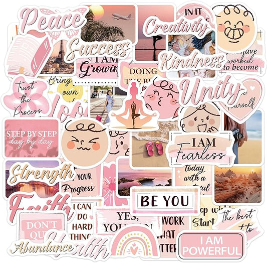 Inspirational Vision Board Stickers, 100 Pcs Pink Affirmation Stickers Vision Board Supplies for Women Teen Gilrs, Positive Self Love Decals for DIY Scrapbook Journal Laptop Water Bottle