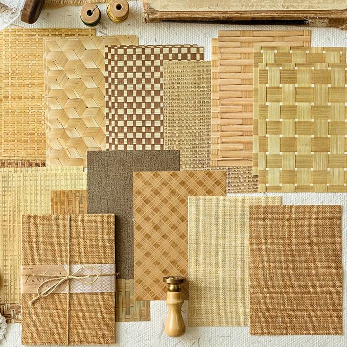 24 Sheets Vintage Linen Scrapbook Paper Embossed Textured Paper Kit Collage Supplies for Decoupage Crafts Scrapbooking Card Making Bulletin Board Junk Journalling Embellishment (Brown)