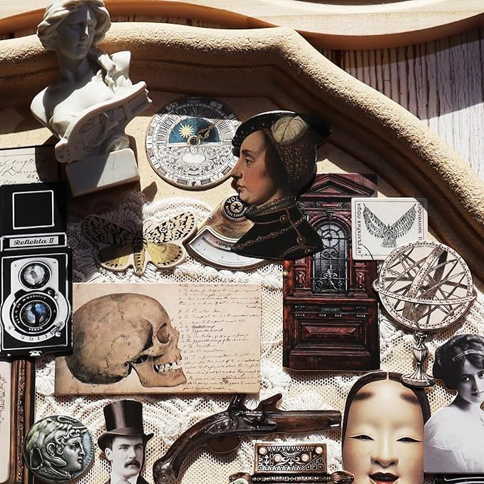 Vintage Junk Journal Items Kit Pre Cut Paper Cards Cutout Cardstock Art Aesthetic Decor Hollow Out Craft Elements Small Embellishments Supplies for Adults Scrapbook Pack (Characters)