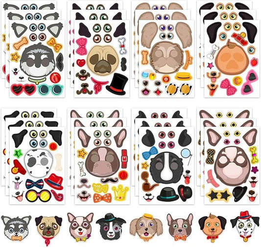 24 sheets dogs make a face stickers make you own dogs stickers animal sticker for kids, birthday gift party favors supplies teacher art craft, games school activity reward