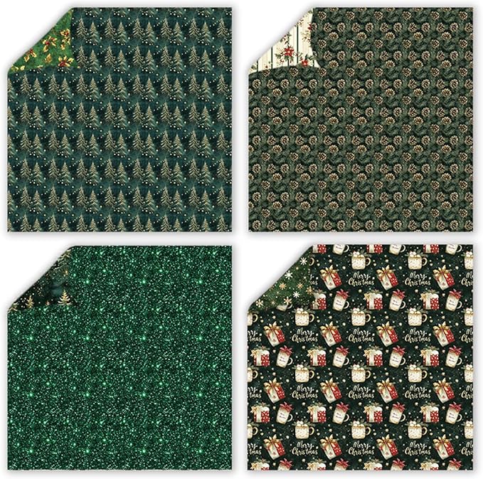 Christmas Scrapbook Paper 12 x 12 - 24 Sheets Double Sided Printing Christmas Pattern Paper Set, Decorative Paper for Card Making Scrapbook Decoration