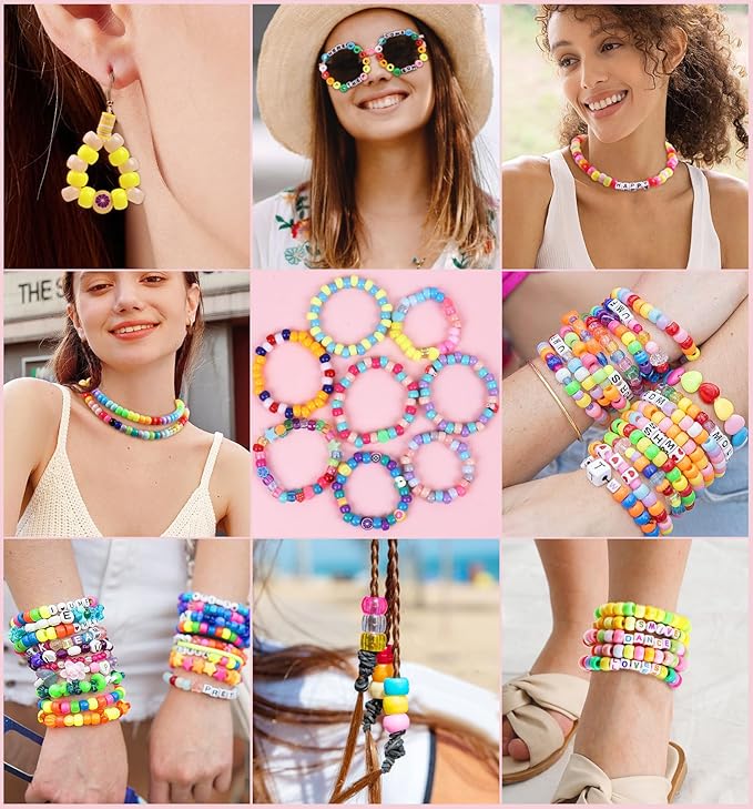 3050 Pcs Pony Beads for Bracelet Making Kit, 56 Colors 6x9mm Rainbow Kandi Beads, Friendship Bracelet Kit with 1000 Pcs A to Z Colorful Letters for Name Bracelets Jewelry Making for Adults