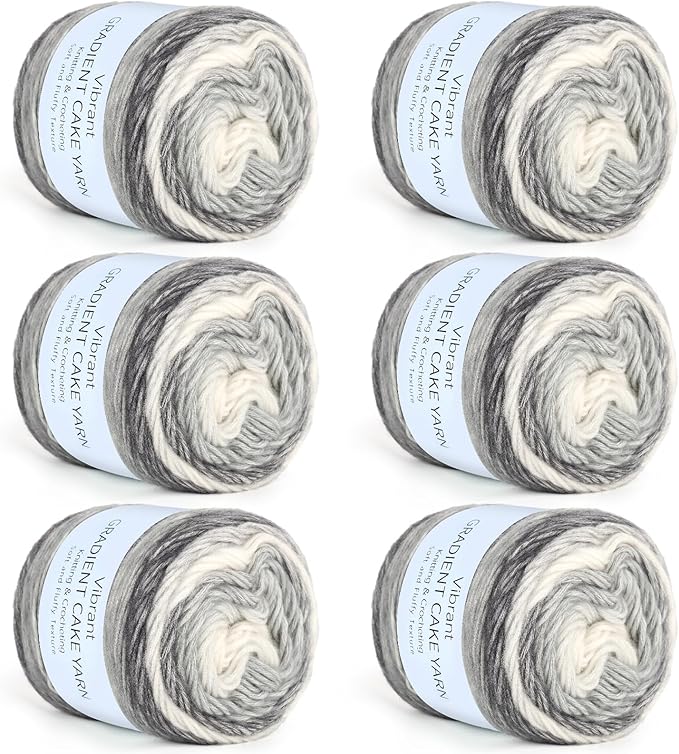 Aeelike Gradient Yarn for Crocheting, 6 Skeins Cake Yarns Fairyland Yarn 100g (3.52 oz) 245m (267 Yards) # 3 Light Weight - Super Soft Ombré Yarns for Making Colorful Crafts, Grey White Gradient