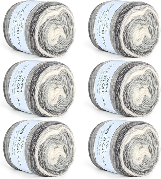 Aeelike Gradient Yarn for Crocheting, 6 Skeins Cake Yarns Fairyland Yarn 100g (3.52 oz) 245m (267 Yards) # 3 Light Weight - Super Soft Ombré Yarns for Making Colorful Crafts, Grey White Gradient