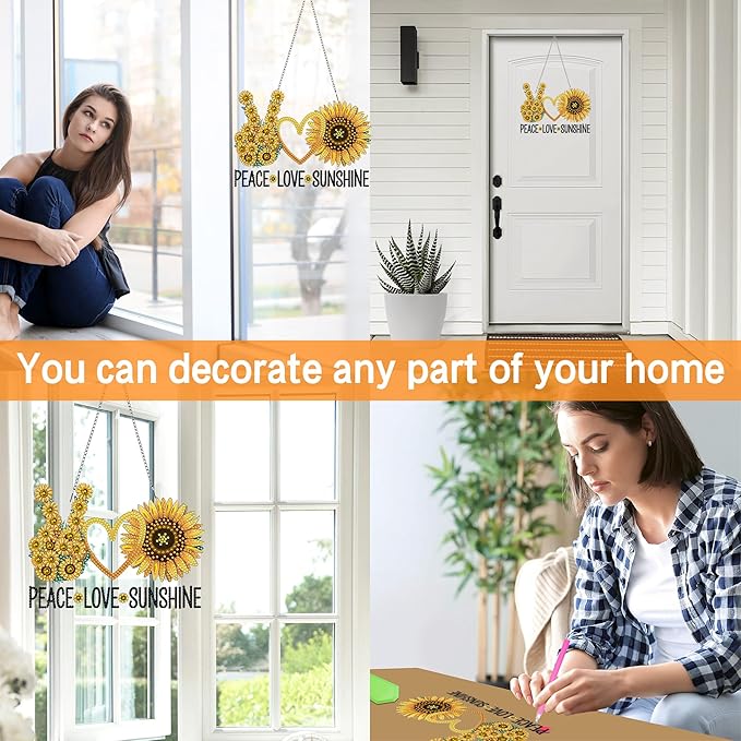 Ginfonr Diamond Painting Kits Hanging Pendant, Sunflower Diamond Art Kits for Adults, Special Shaped Rhinestone Flower Diamond Art, Double Sided Hanging Kits for Garden Wall Window 8 x 8 inch