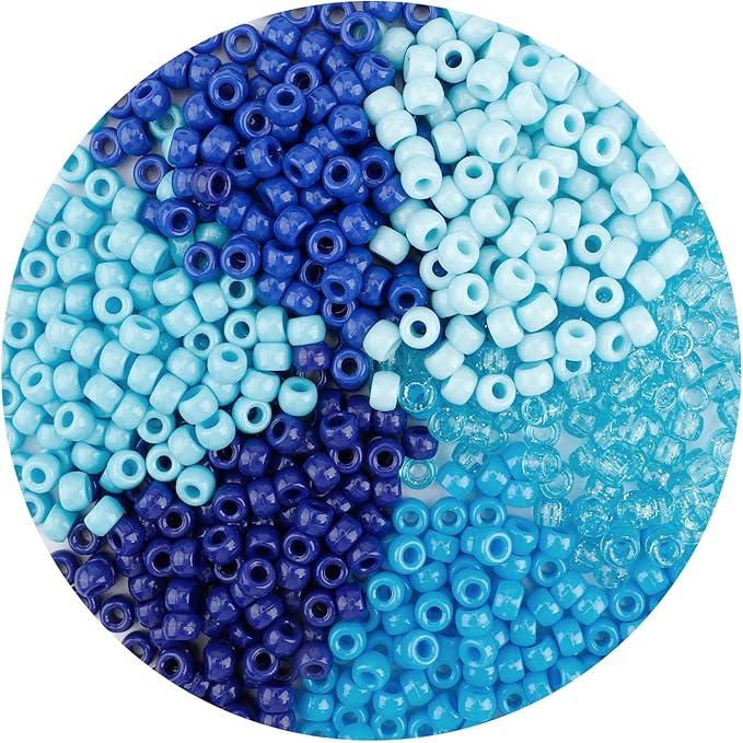 pony beads bulk 1100 pcs, beads for jewelry making, beads for bracelets making, hair beads, bracelet beads, plastic beads for crafts, hair beads for braids for girls(blue beads)