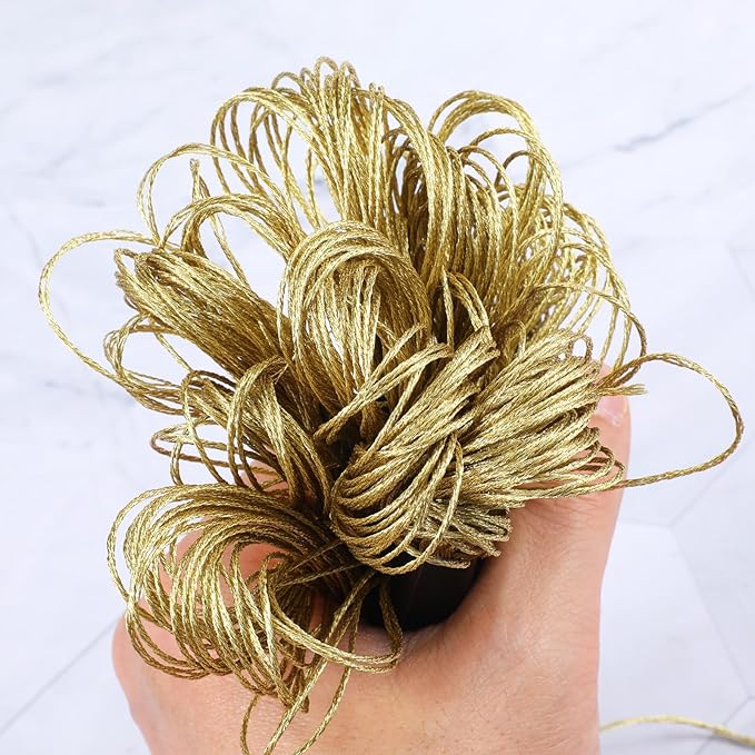 12 Skeins Metallic Embroidery Floss, 8m Each Metallic Gold Embroidery Thread for Cross Stitch, Friendship Bracelets, Sewing, Yarn Crafts & String Art Supplies (Gold)