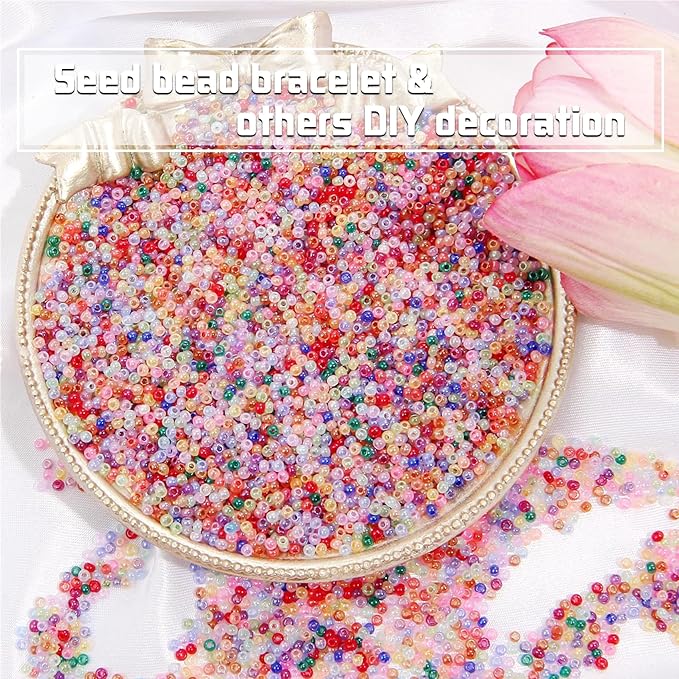 EuTengHao 57600pcs 2mm Glass Seed Beads Small Craft Beads for DIY Bracelet Necklaces Crafting Jewelry Making Supplies with Beading Needles Elastic Strings (144 Colors, 400Pcs Per Color)