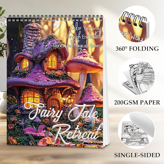 Adult Coloring Books for Women Stress Relief, 24 Pages Coloring Book for Adults Relaxation, Spiral Coloring Books for Adult, Relaxing Gift for Women, Single-Sided Coloring Book of Magic House