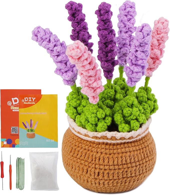 kgxulr Crochet Kit for Beginners, Purple Lavender Crochet Kit Beginner Crochet Starter Kit for Complete Beginners Adults, Crocheting Knitting Kit with Step-by-Step Video Tutorials (Purple Lavender)