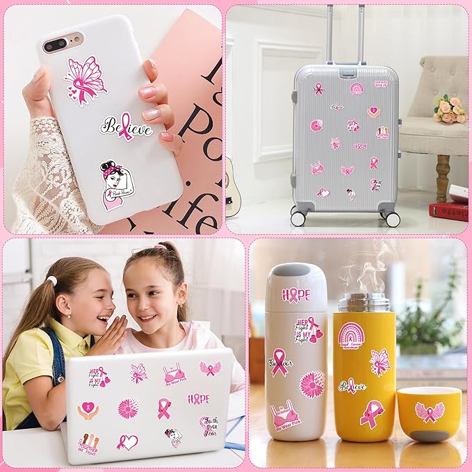 beyumi breast cancer awareness stickers - 1000pcs breast cancer awareness stickers in 2 rolls waterproof vinyl pink ribbon caring for women's health decals care about women laptop bottle luggage decor