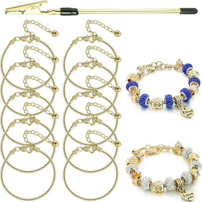 10PCS Snake Chain Charm Bracelet with Bracelet Helper Adjustable Snake Bracelet Chains with Lobster Clasp Extender Chain for Women DIY Jewelry Making Supplies
