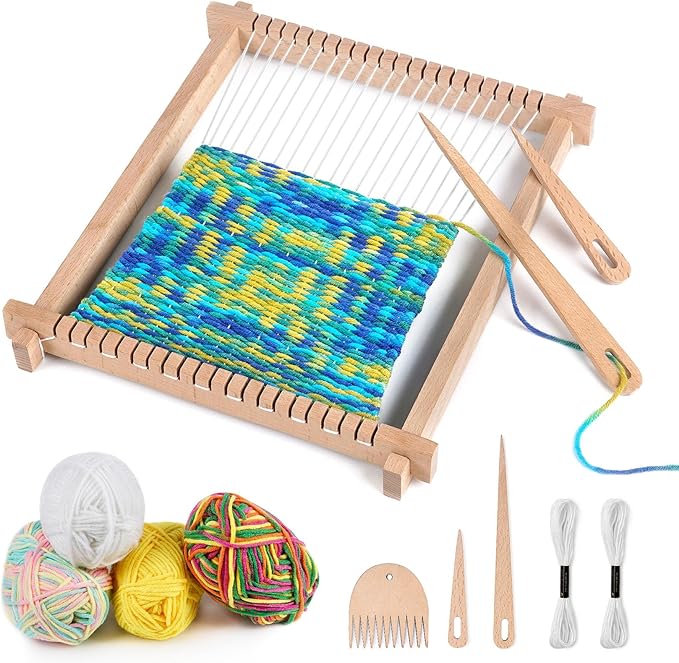 lemonfilter weaving loom kit for kids, 9 * 11inch loom knitting frame child multi-craft handcraft weaving set for kids 6-12, wooden weaving loom for adult, diy handcraft & beginners