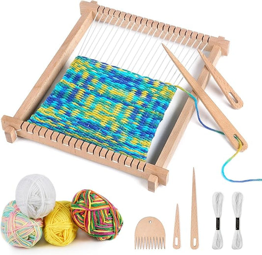 lemonfilter weaving loom kit for kids, 9 * 11inch loom knitting frame child multi-craft handcraft weaving set for kids 6-12, wooden weaving loom for adult, diy handcraft & beginners