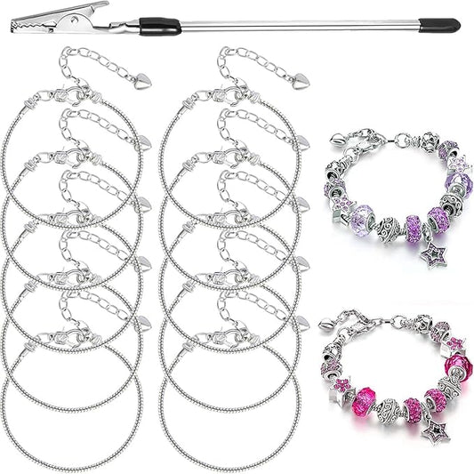 10 Pcs Snake Chain Charm Bracelet Chains with Bracelet Helper 3mm Adjustable Snake Charm Bracelet with Heart Lobster Clasp Extender Chain DIY Bracelet Chains for Women Gifts Jewelry Making Supplies