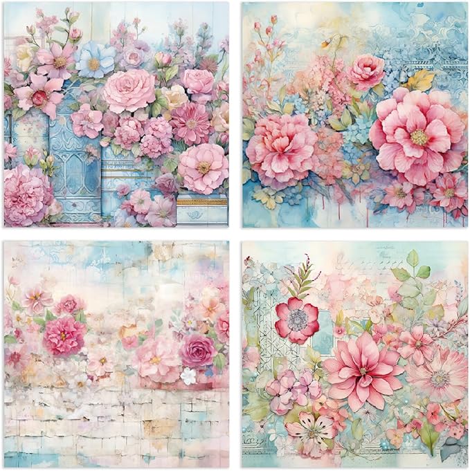 YASMEN Flowers Scrapbook Paper Pad, 6x6 Single-Sided Valentine Cardstock Paper Pad for Card Making, Journals, Planner, DIY Envelopes, Greeting Cards, Decorative Art Craft -24 Sheets