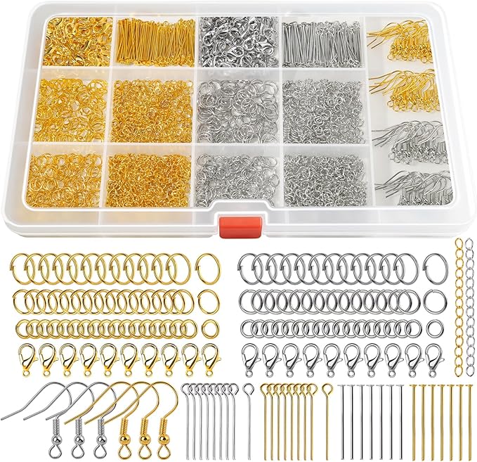 LEOBRO 1200PCS Jewelry Making Supplies, Jewelry Findings, with Jump Rings for Jewelry Making, Earring Hooks Earring Findings, Lobster Claw Clasps and Necklace Extenders