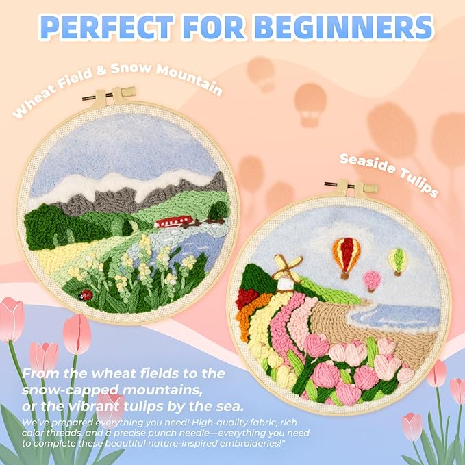 Punch Needle Kits Adults Beginner,Embroidery kit for Beginners,Punch Needle kit for Beginners, Includes All Tools and Materials,Easy to Follow Instructions and Videos(Summer Landscapes)