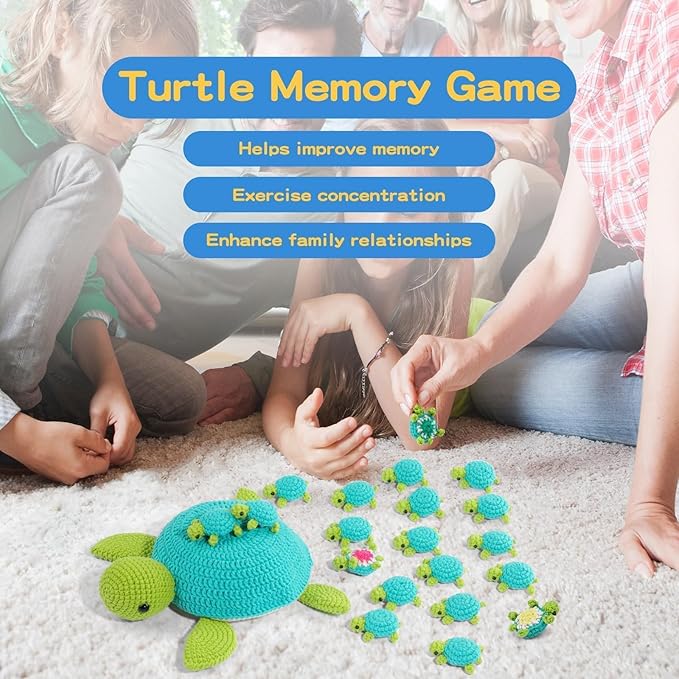 FOUSNOW Crochet Kit for Beginners, 21 Pcs Turtles Family Crochet Animal Kit for Adults, Memory Matching Game, Crochet Start Kit with Step-by-Step Video Tutorials, Accessories, Craft Art
