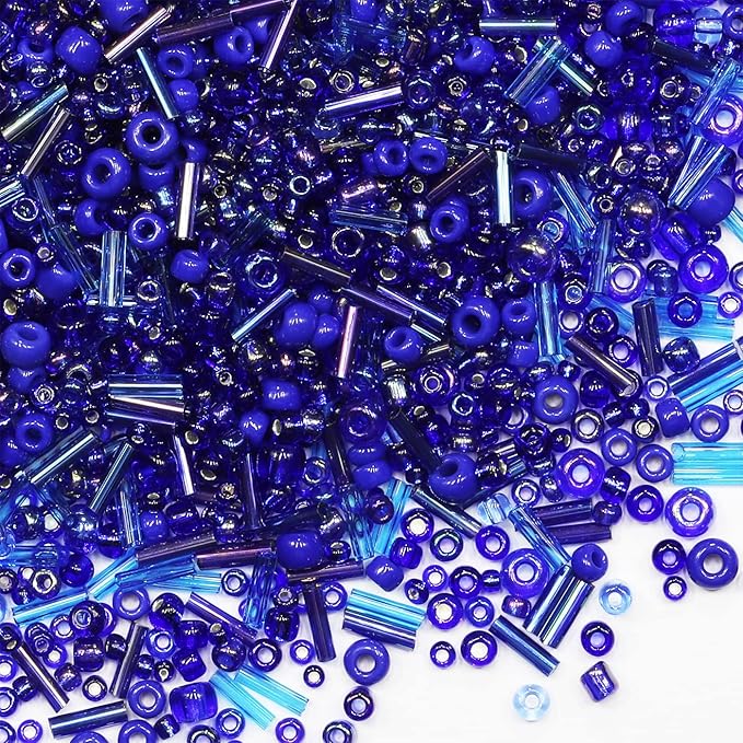 100g Mix Tube Beads Bugle Beads,3500+pcs Glass Bulk Spacer Multi Size 2-6mm Glass Kit for Jewelry Making DIY Craft Bracelets Necklace Earring Making (Blue Mixed)