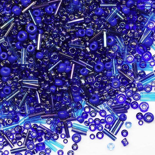 100g Mix Tube Beads Bugle Beads,3500+pcs Glass Bulk Spacer Multi Size 2-6mm Glass Kit for Jewelry Making DIY Craft Bracelets Necklace Earring Making (Blue Mixed)