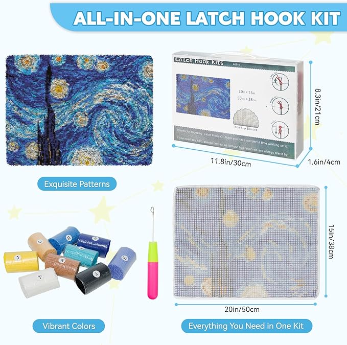EsLuker.ly Latch Hook Rug Kit DIY Crochet Carpet for Beginners, Starry Sky Patterns Pre-Printed Canvas Yarn Rug Hooking Kits, Creative Craft Home Decor Ideal for Learning Rug Making