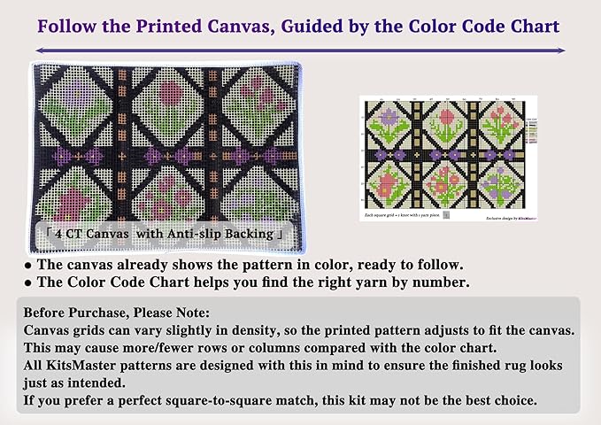 KitsMaster Latch Hook Kits for Adults, Crafts for Adults Women New Hobbies DIY Printed Canvas Rug for Home Decor Festival Gift 23.6''x15.8'' (Floral Trellis Bloom)