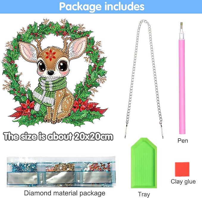 Reofrey Hanging Diamond Art Kits for Adults - 8x8 Inch Christmas Deer Acrylic Board Double Sided Pattern Diamond Art Suncatcher Pendant, Crystal Art for Home Wall or Window Decoration Handmade Gift