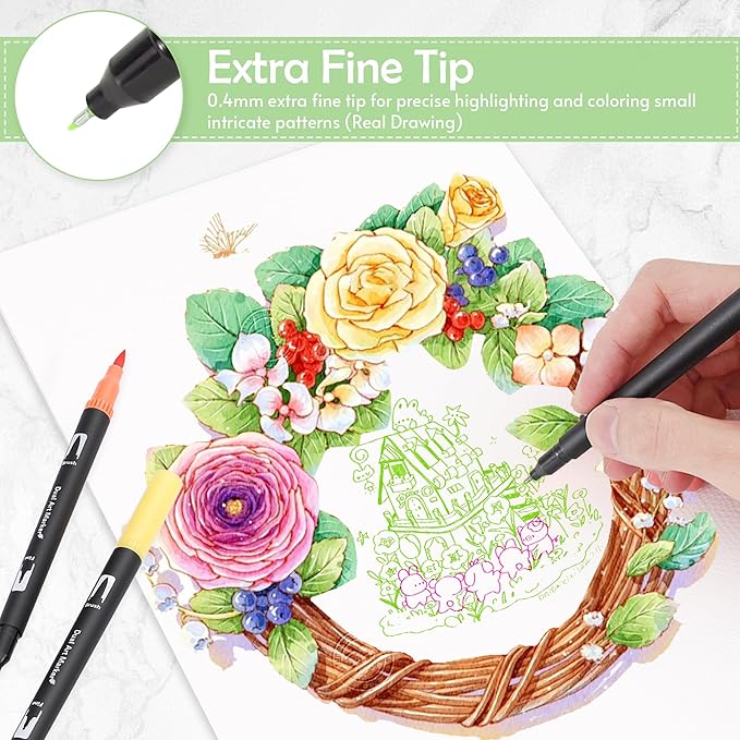 100 Colors Brush & Fine Dual Tip Watercolor Markers for Adult Coloring Books No Bleeding Professional Paint Pens For Drawing Note taking Planner Calligraphy Journaling Card Making Art Supplies
