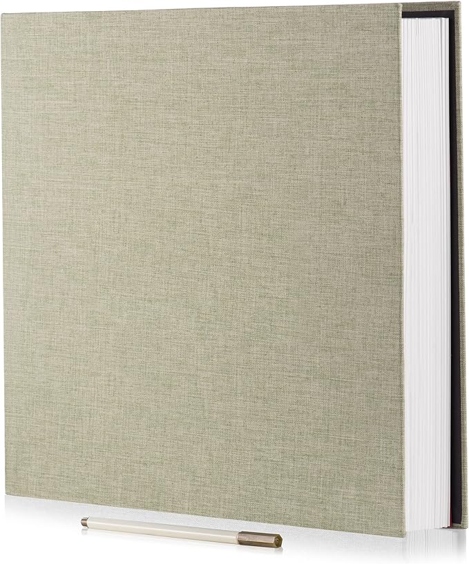 Large Photo Album Self Adhesive 4x6 8x10 10x12 13x12.8 Magnetic Scrapbook Album 12.6x11 Inch 60 Sticky Pages Linen Cover DIY Photo Album with A Metallic Pen and DIY Stickers(Grass