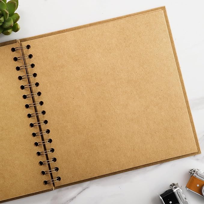 Scrapbook 8 x 8 Inch DIY Photo Album, Memory Book for Parents and Kids, Hardcover Kraft Paper Brown 20 Sheets/ 40 Pages