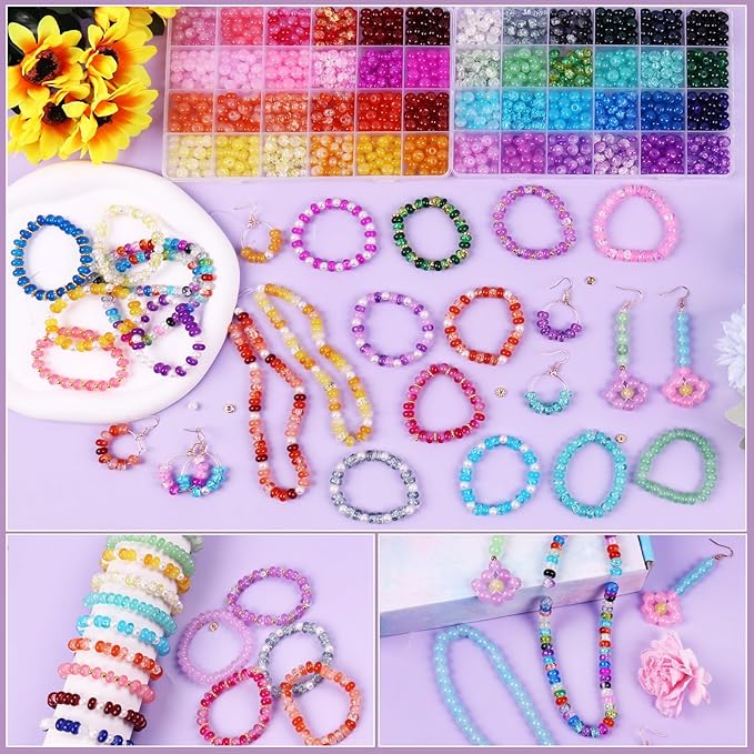 1380pcs Rondelle Glass Beads for Jewelry Making, 48 Colors Abacus Glass Beads for Bracelet,5x8mm Bracelet Making Kit with Gemstone Spacer Rondelle Beads for DIY Crafts Gifts (2 Box)