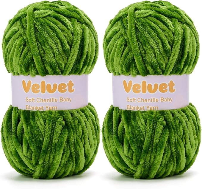 Velvet Yarn Chenille Yarn for Crocheting and Knitting Soft Chenille Bulky Baby Blanket Yarn DIY Weaving Craft 2pack Light Green(4oz 66yds Each)