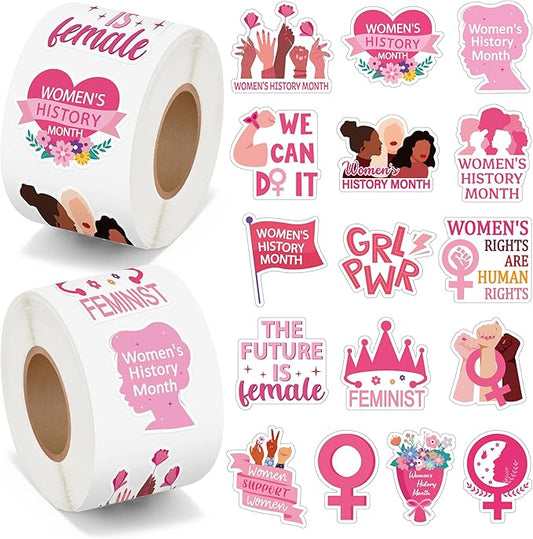 beyumi women's history month sticker - 1000pcs women's history month stickers in 2 rolls waterproof vinyl inspirational feminist stickers girl power rights decal party gifts bottle scrapbooking decor