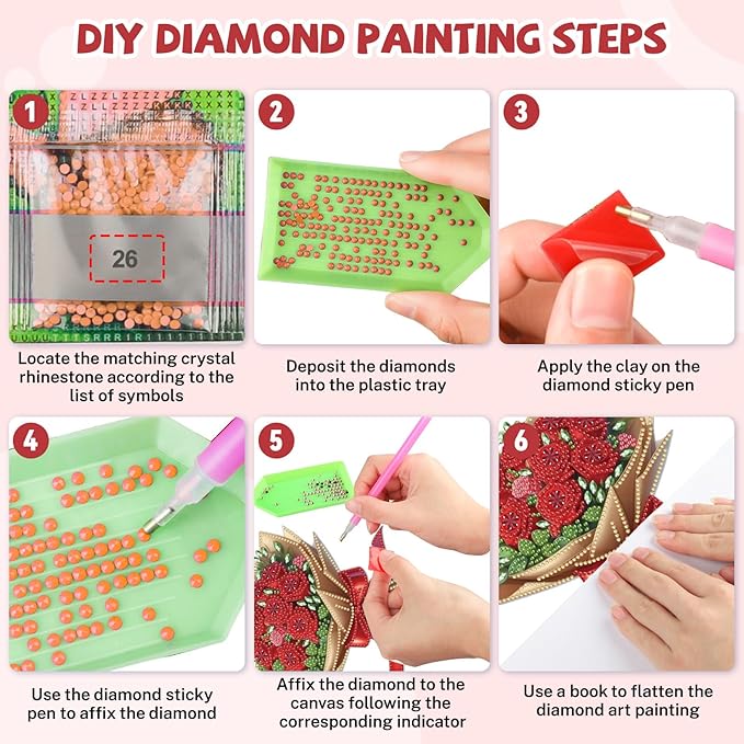Bowetile Valentine's Day Diamond Art Hanging Kits for Adults, Diamond Art Suncatchers Red Rose Bouquet, 5D Special Shape Diamond Painting Flower Pendant Window Ornament Gifts for Home Door Wall Decor
