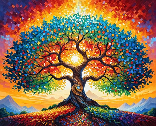 ldazao Tree of Life Paint By Numbers for Adults Beginner Stained Glass Painting Kit Color By Numbers for Adults Canvas DIY Acrylic Adults' Paint-By-Number Kits 20 X 16 Inches