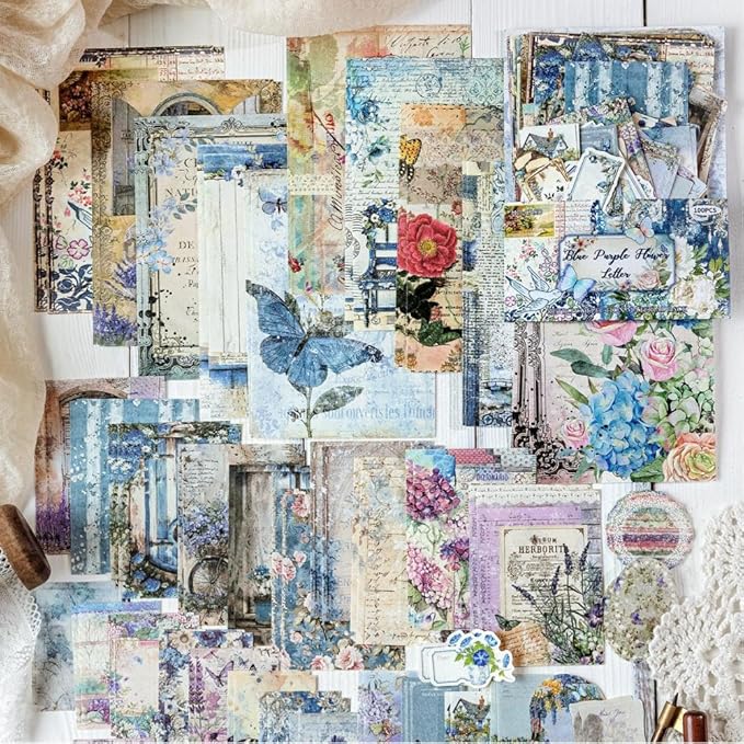 Diuhofart 400Pcs Vintage Scrapbook Supplies Kit for Adults, Scrapbook Paper and Journaling Stickers Scrap Booking Kit for Junk Journal Supplies, Collage, Card Making, DIY Crafts Arts