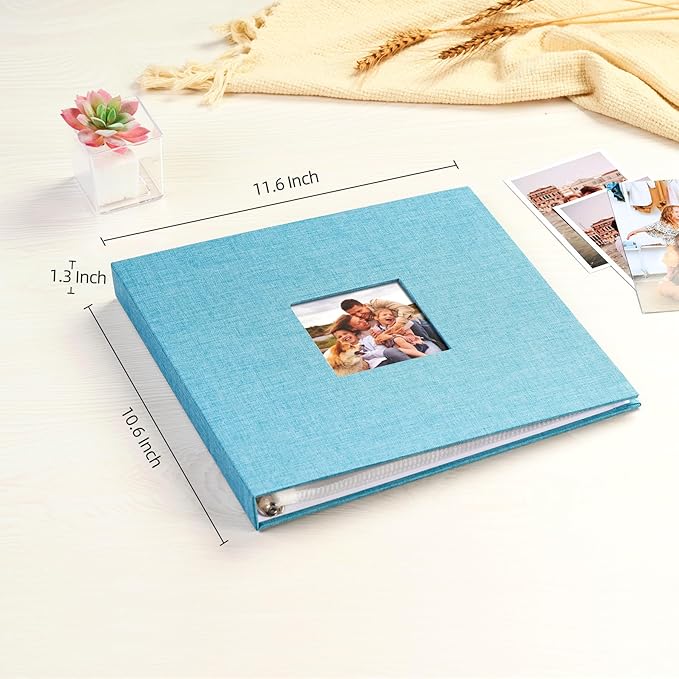 Mublalbum 10x10 Inch DIY Scrapbook Photo Album with 20 Plastic Sleeves 40 Pages Linen Cover 3 Ring Folder Binder for Wedding Baby Family and DIY Projects (Blue)