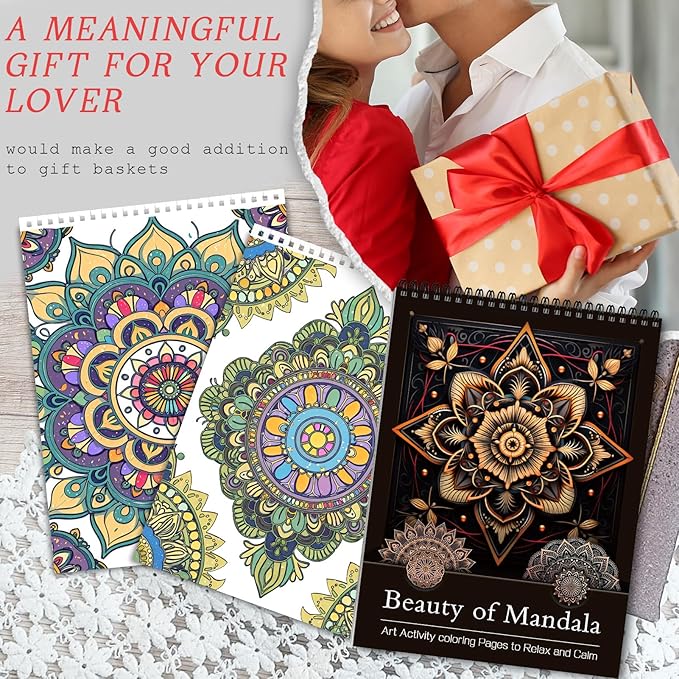 Mandala Coloring Book for Adults Relaxation Coloring Book for Women Spiral Bound Page Printed Single-Sided Thick Paper Gifts Arts and Crafts for Women to Relax 24 Mindfulness Coloring Mandala Pages