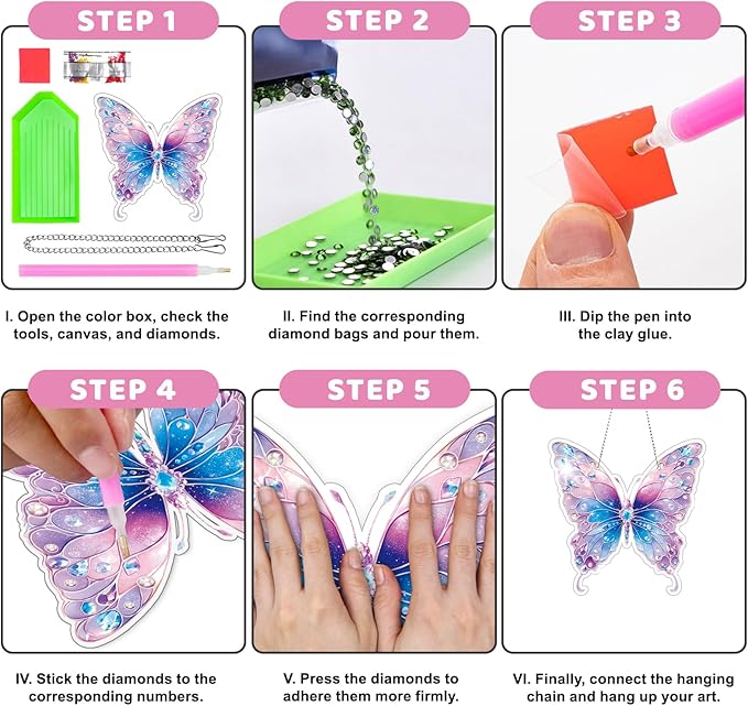 Roneenz Diamond Painting Kits Hanging Pendant, Butterfly Hanging Diamonds Art kit for Adults, Special Shaped DIY 5D Art Window Decor, Home Garden Room Decor Gifts for Women and Girls
