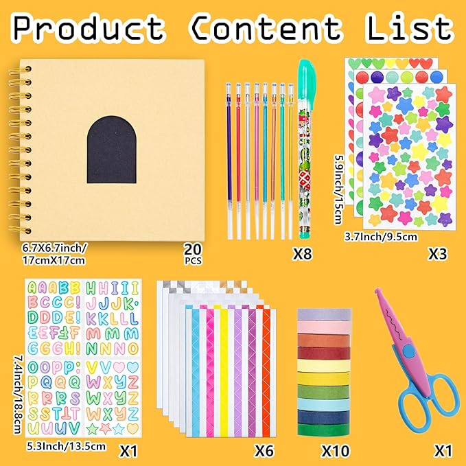 Kid Scrapbook DIY Photo Album Hard Cover Scrapbook Kit for Kids Instant Camera Print Paper with DIY Accessories (Brown)