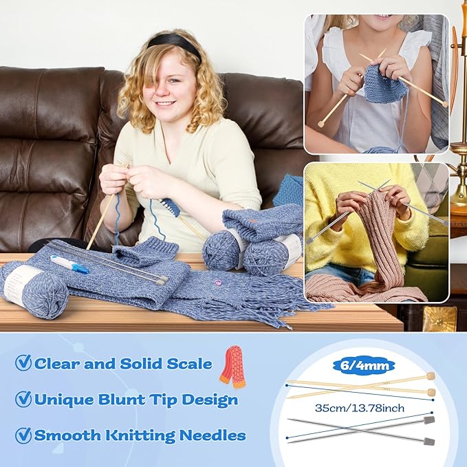 coopay knitting kit for beginners, complete knitting kits learn to knit hat scarf glove, knitting starter kit for adults w/yarn, knitting set w/step-by-step instruction tutorial, 4pcs knitting needles